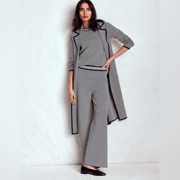 NWT Boden Jacquard Coatigan in Navy Ivory Dogtooth - Picture 3 of 11